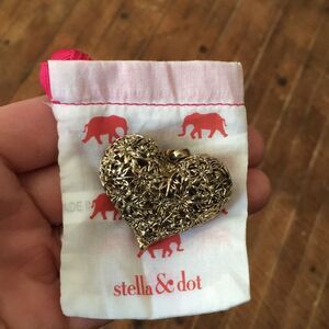 Stella & Dot large, flower detail hollow brass heart